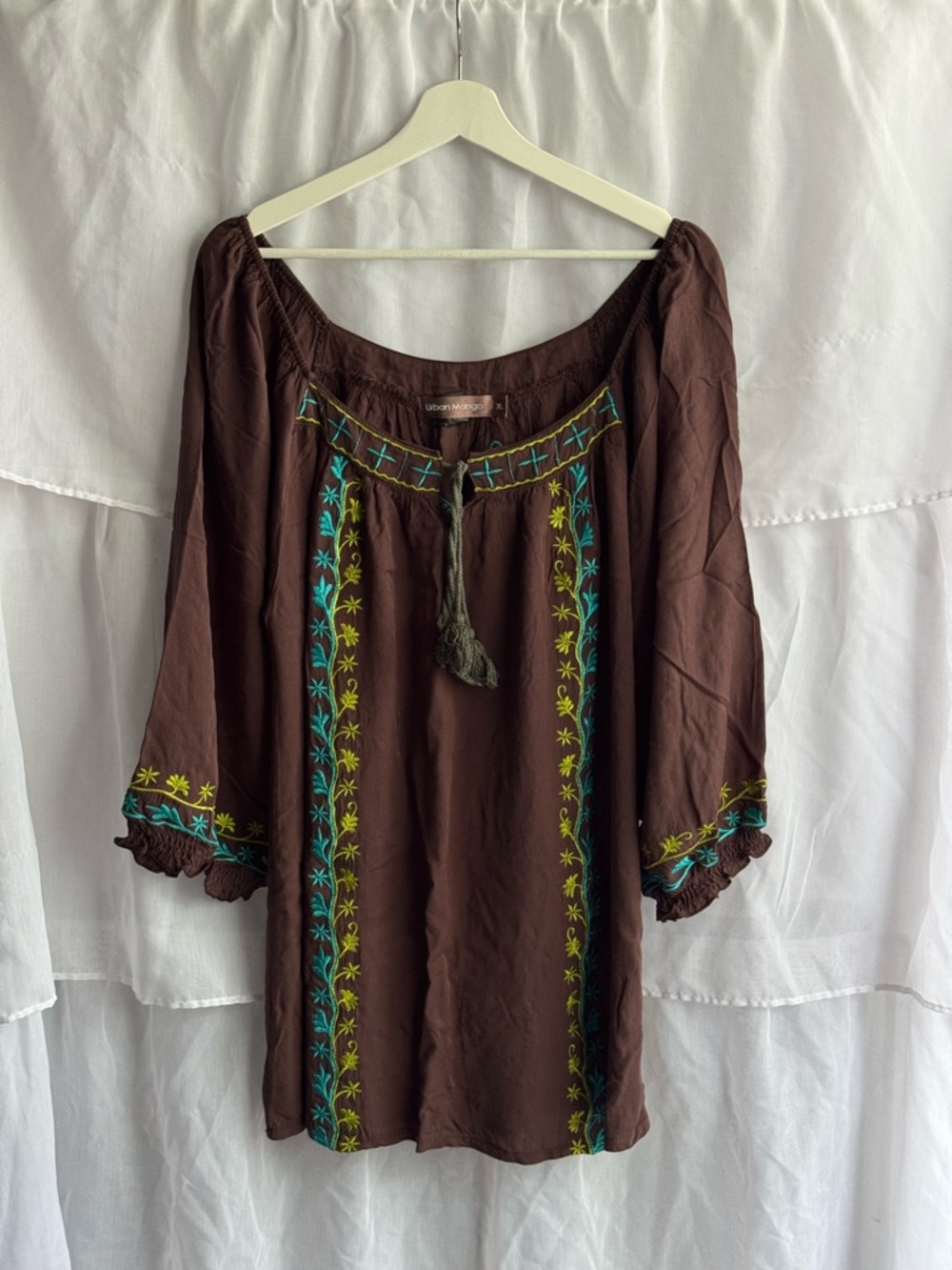 Urban Mango Embroidered Tunic Top with Tassels